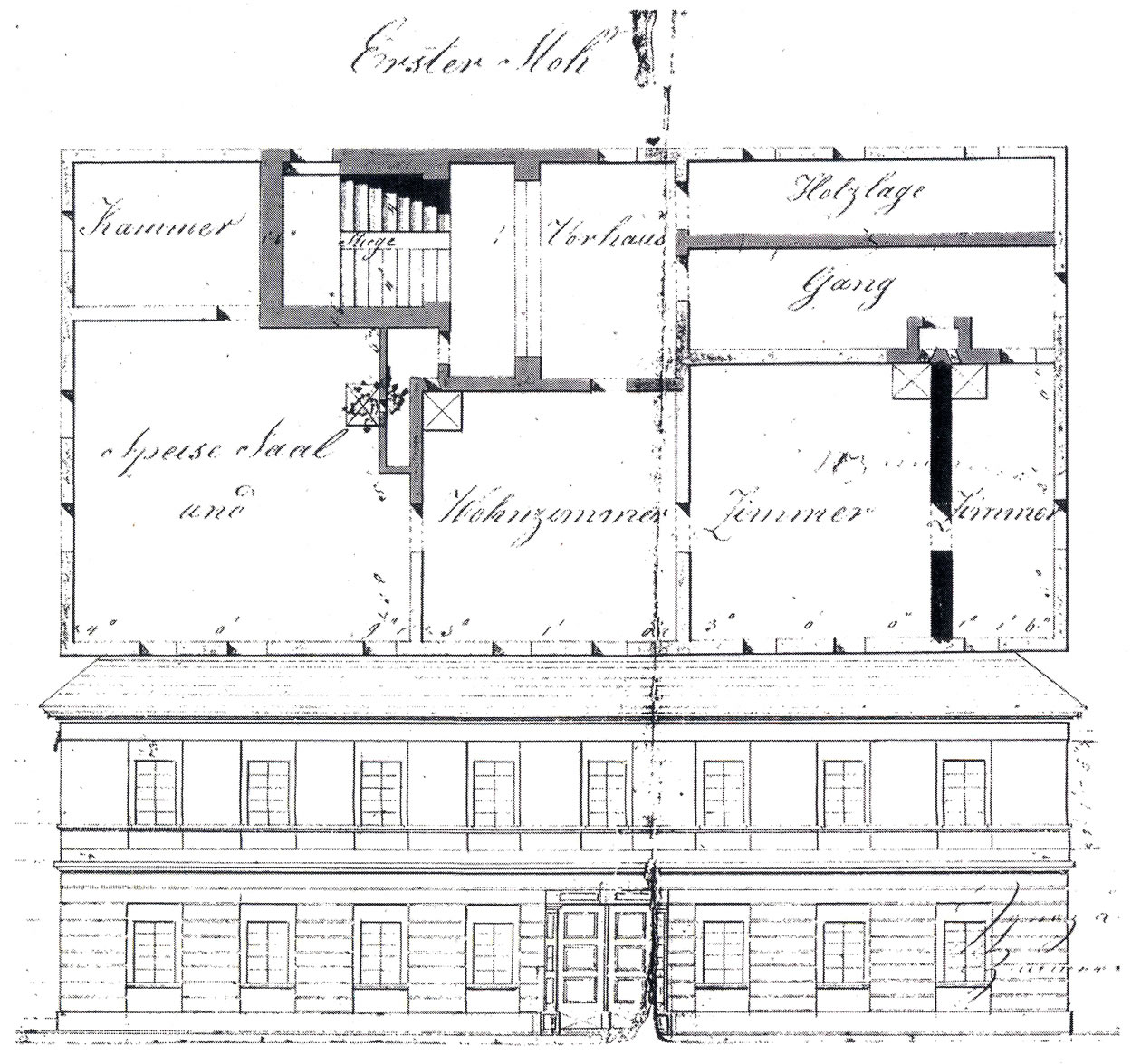 Plán přestavby fary od Ignáce Richtera z 28. října 1842 (SOkAŠ, FÚB, karton č. 1).