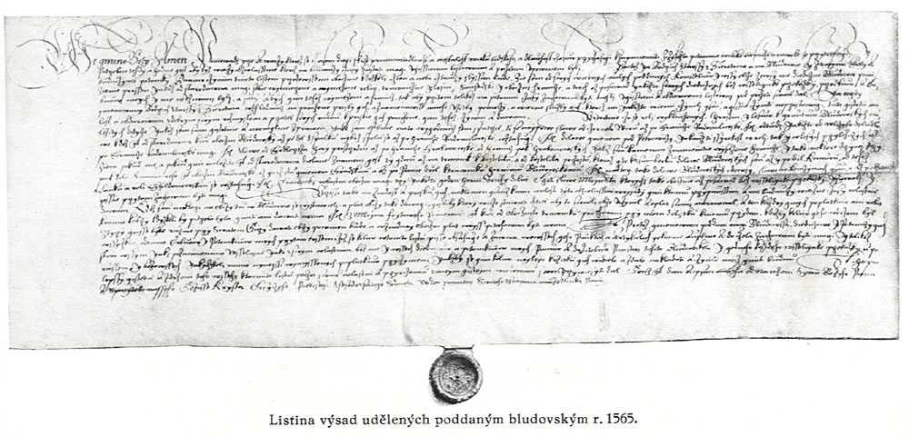 Listina výsad udělených poddaným bludovským r. 1565